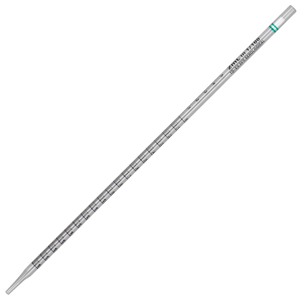 Globe Scientific Serological Pipette, Diamond Essentials, 2mL, PS, Standard Tip, 275mm, STERILE, Green Band, Individually Wrapped, 100/Bag, 5 Bags/Unit 